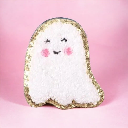Smiley Face Blushing Ghost Chenille Patch